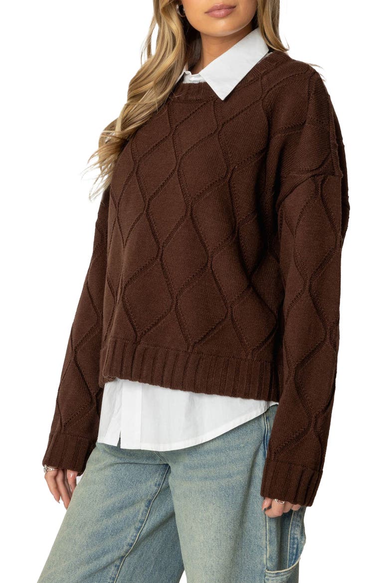 Cass Textured Argyle Oversize Sweater, Alternate, color, BROWN
