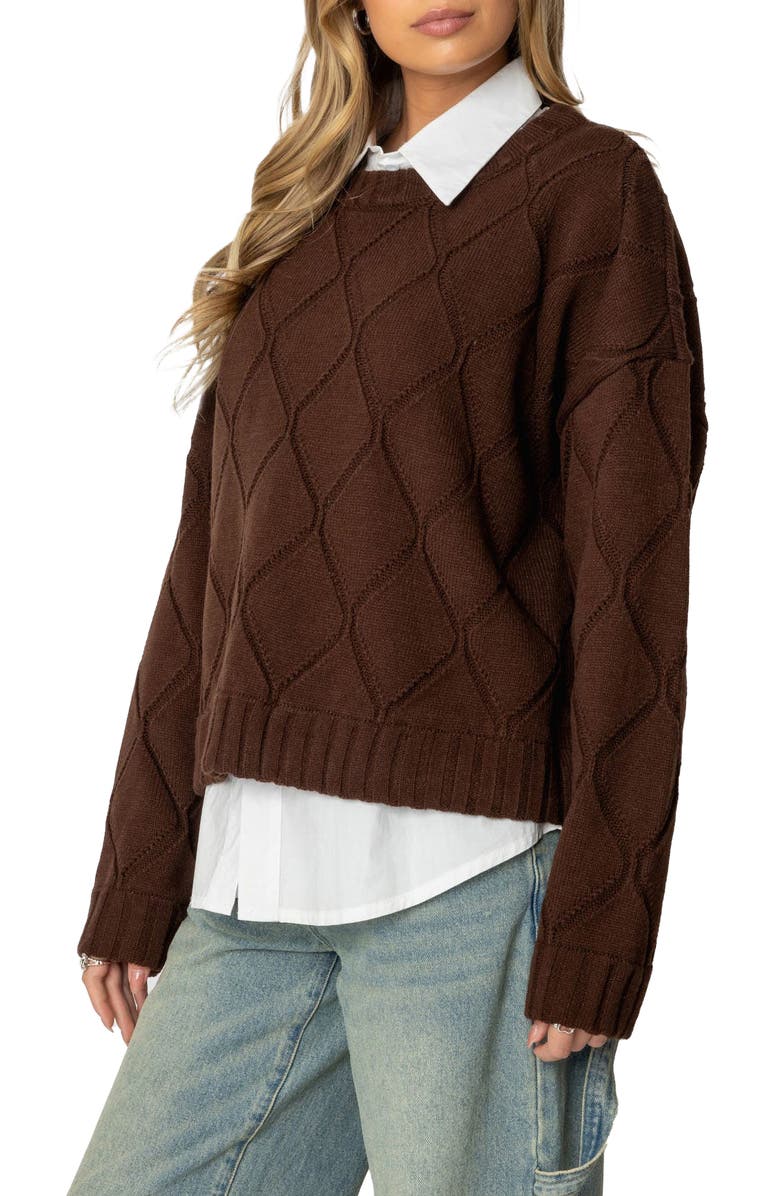 EDIKTED Cass Textured Argyle Oversize Sweater, Alternate, color, Brown