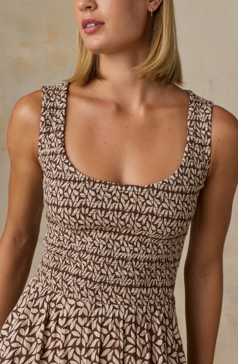 Faherty Sophia Smocked Sleeveless Dress, Alternate, color, Chocolate Petal