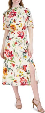 Julia Jordan Floral Mock Neck Midi Dress