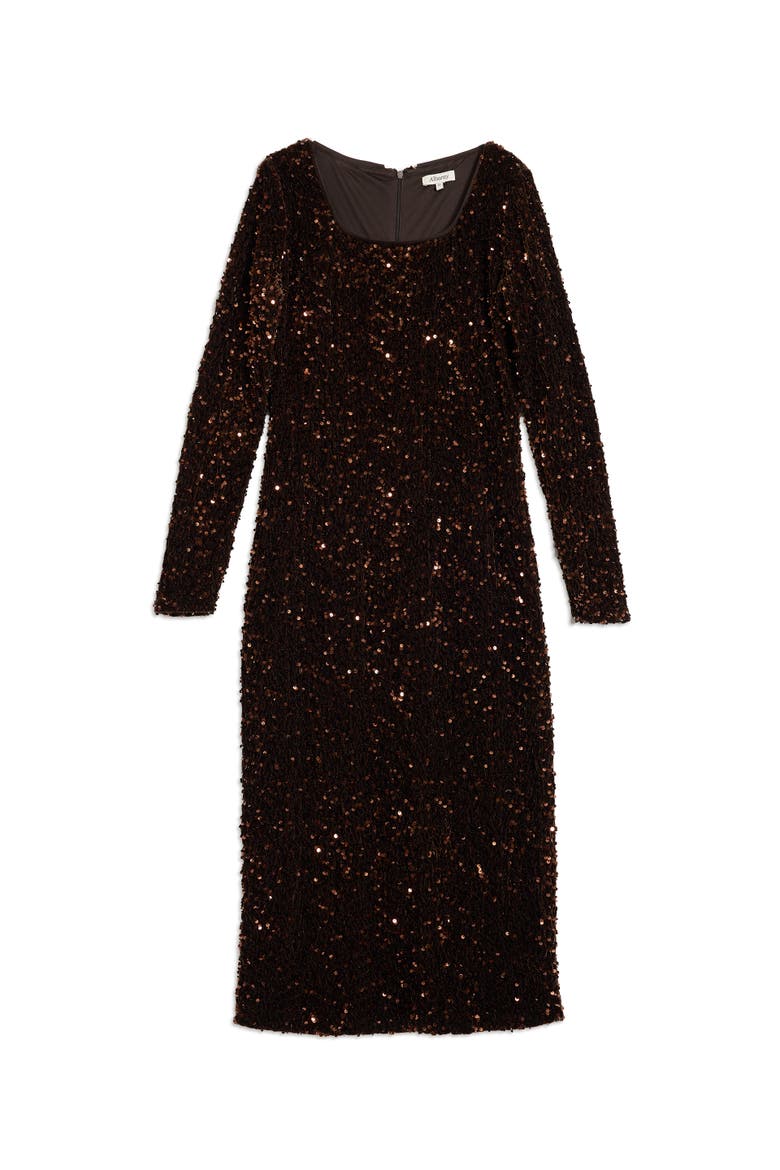 Velvet & Sequin Square Neck Dress, Alternate, color, Chocolate