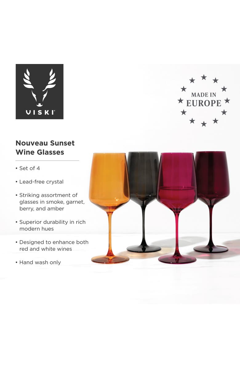 Viski Reserve Nouveau Crystal Wine Glasses Set of 4, Alternate, color, Sunset