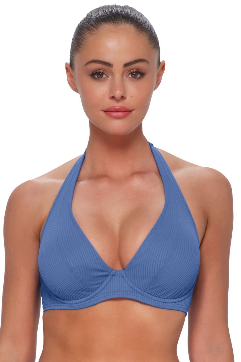 Muse Halter Bikini Swimsuit Top - DD Cup, Alternate, color, HARBOR BLUE SANDBAR RIB