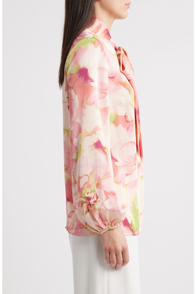 Floral Bow Neck Charmeuse Top, Alternate, color, PEACH WATERCOLOR