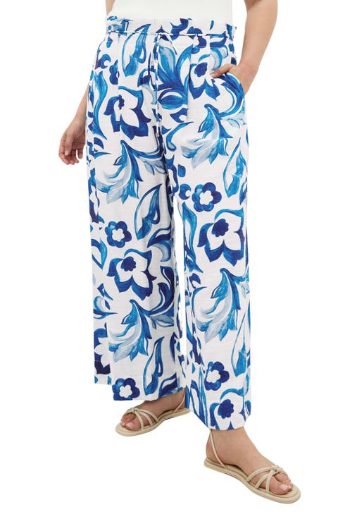 Resort Print Paperbag Waist Wide Leg Pants (Plus)