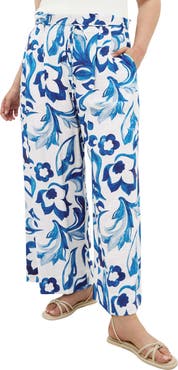 City Chic Resort Print Paperbag Waist Wide Leg Pants