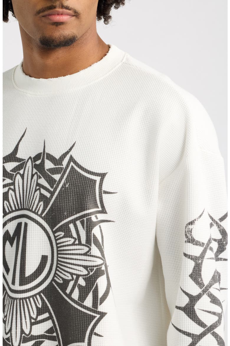 Bomberhorn Cross Oversize Long Sleeve Waffle Graphic T-Shirt, Alternate, color, ANTIQUE WHITE