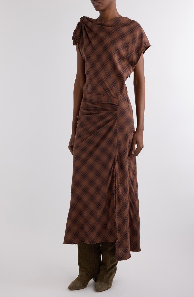 Isabel Marant Étoile Naerys Plaid Cotton Maxi Dress, Alternate, color, Dark Bronze