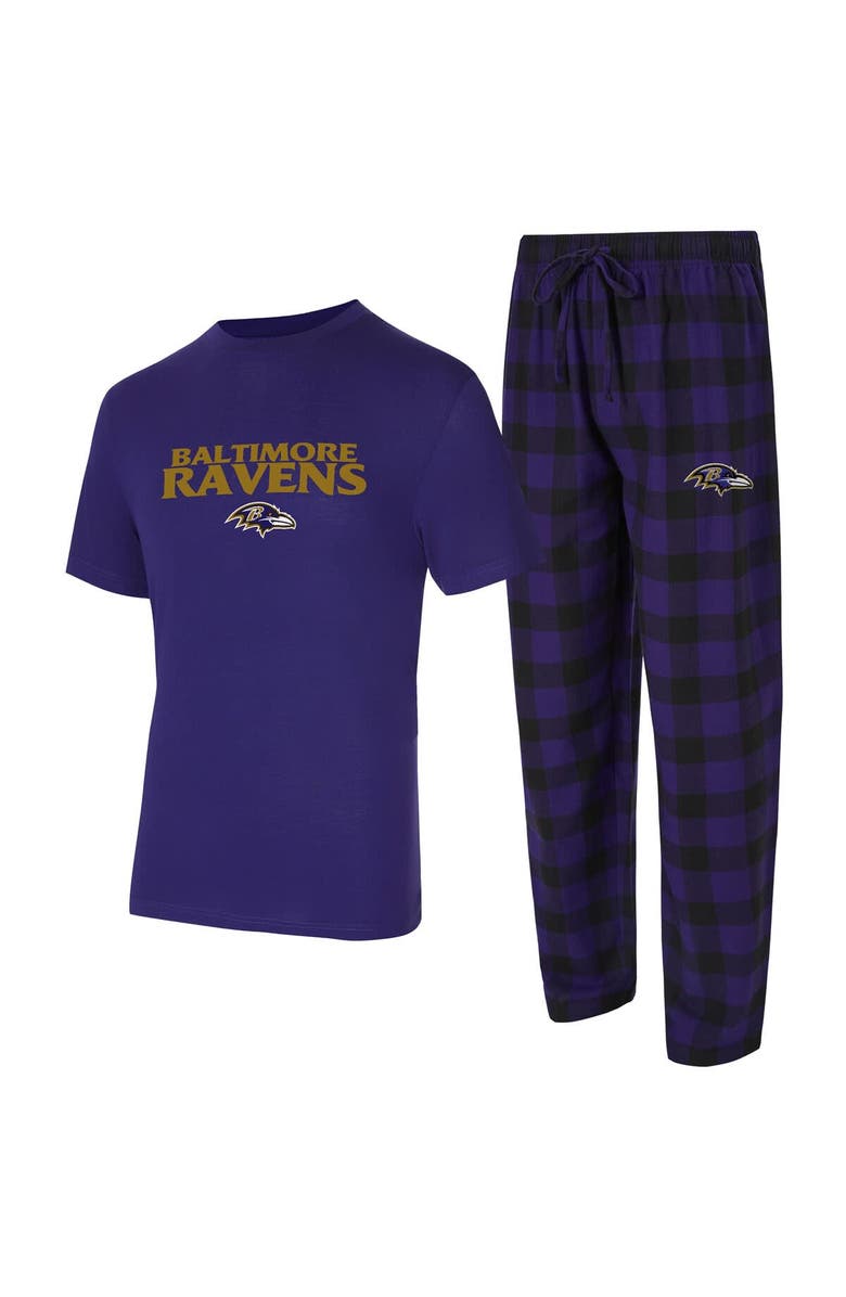 CONCEPTS SPORT Men's Concepts Sport Purple/Black Baltimore Ravens Avondale T-Shirt & Flannel Pants Set, Main, color,