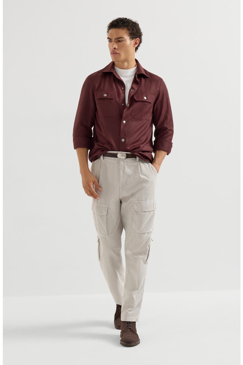 Virgin wool flannel overshirt with spread collar and chest pockets, Alternate, color, Burned