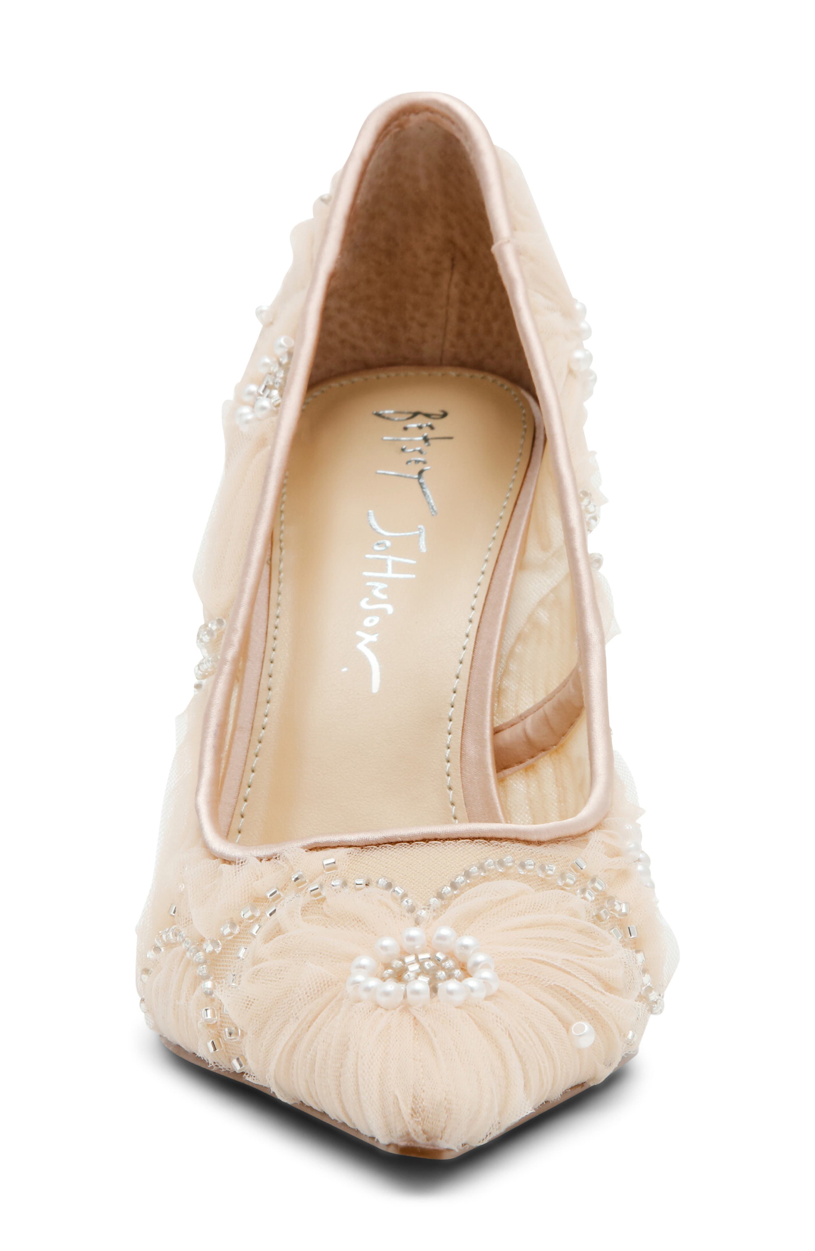 Betsey Johnson Roxie Beaded Flower Pump, Alternate, color, Beige