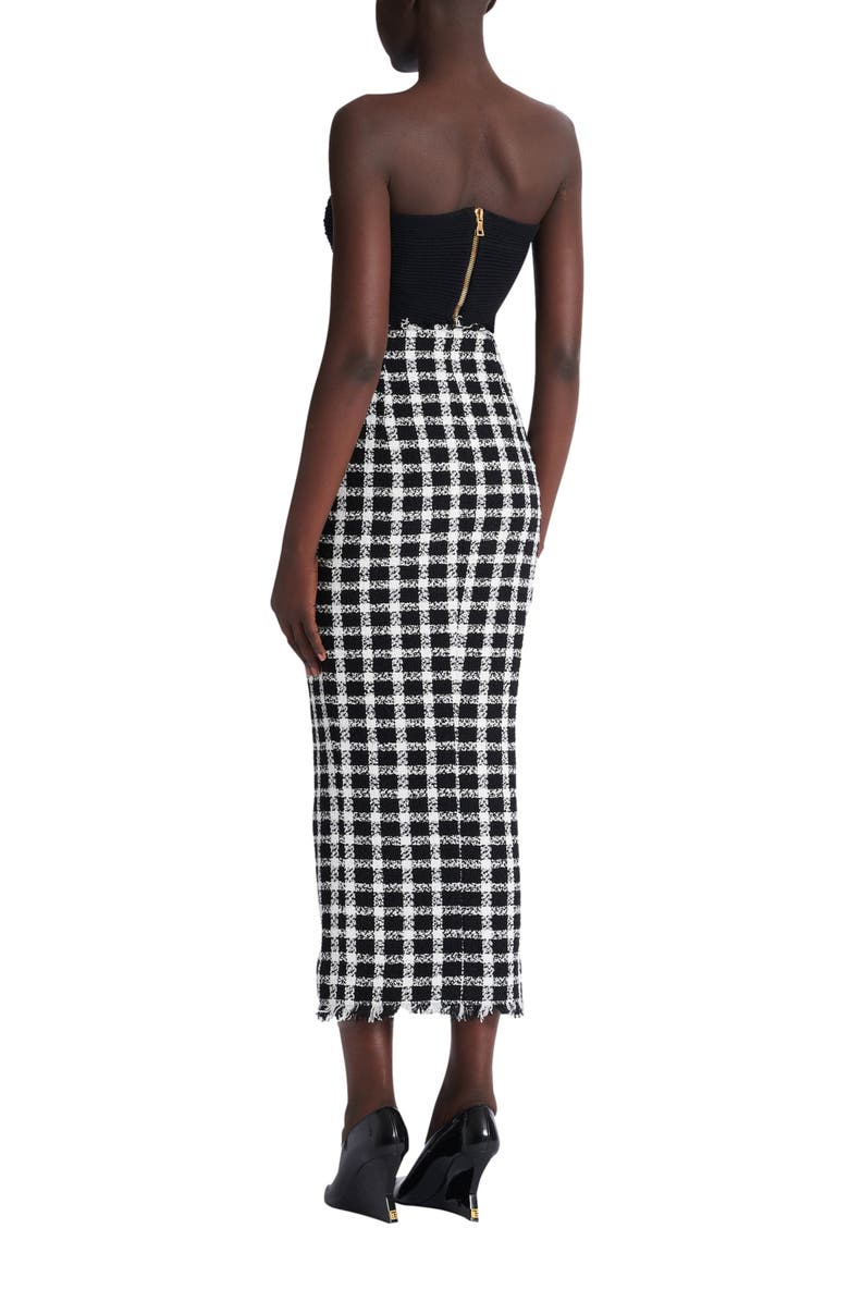 Balmain Long gingham tweed skirt, Alternate, color, Black