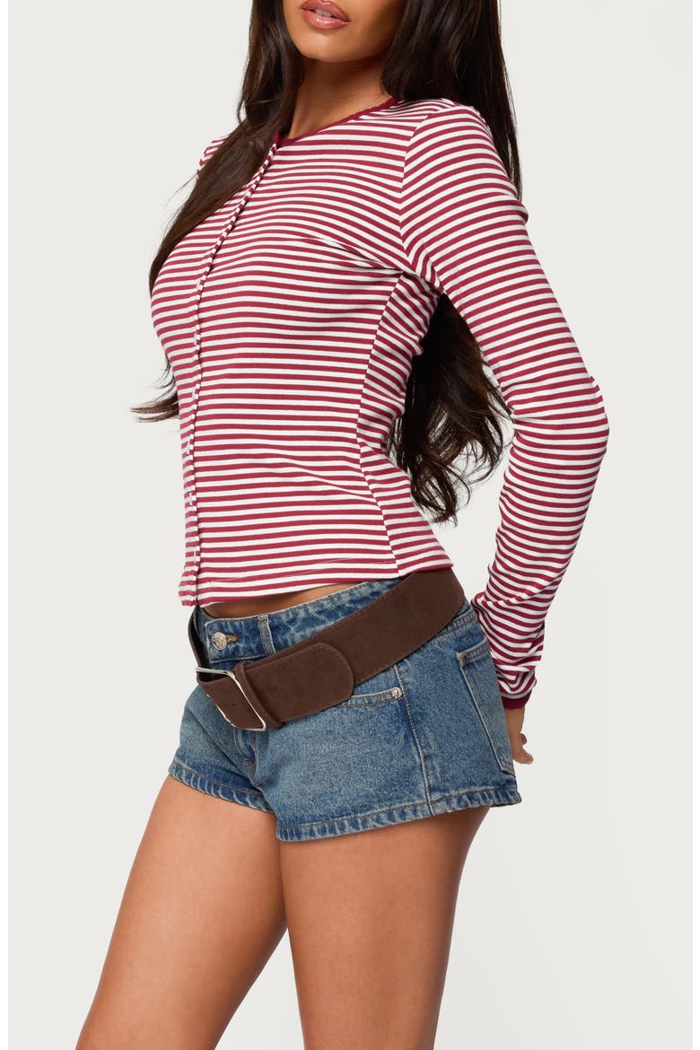 Rayla Stripe Button-Up Top, Alternate, color, RED