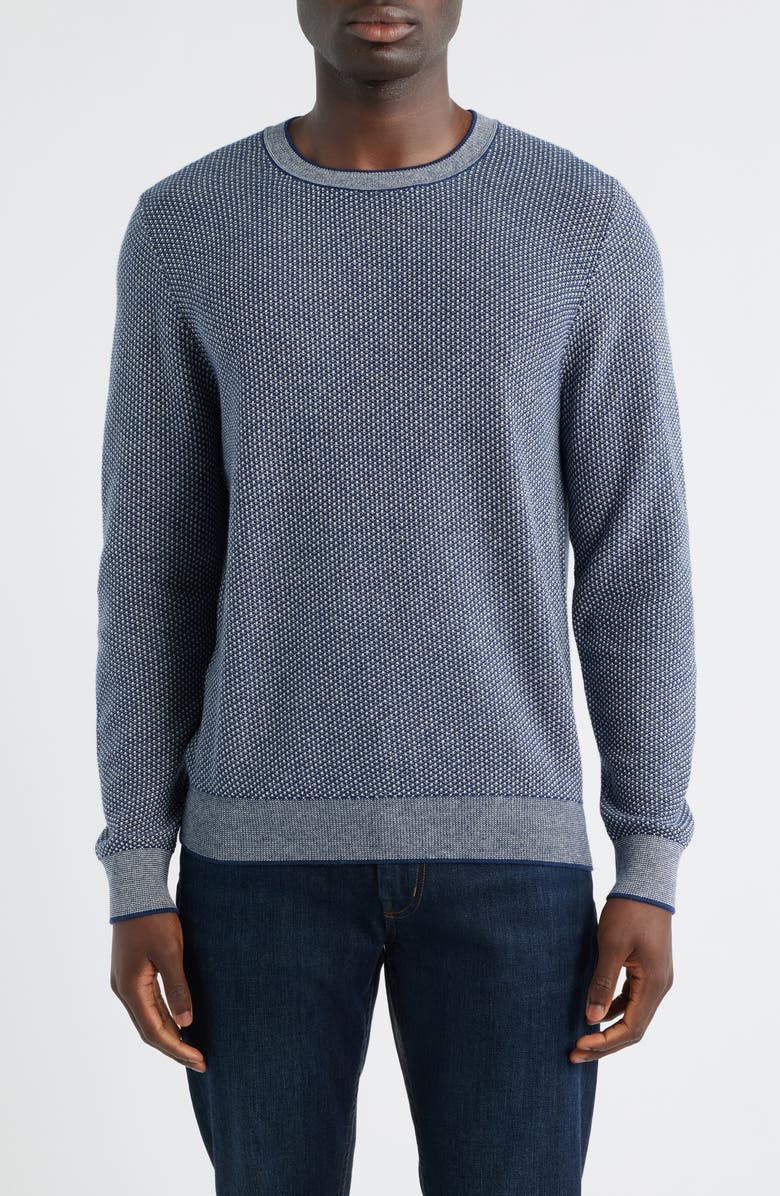 Nordstrom Texture Cotton & Cashmere Sweater, Main, color, Navy-Oatmeal Heather