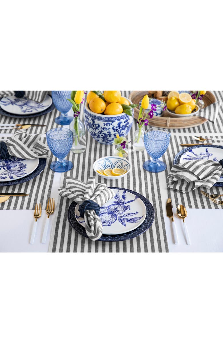 Solino Home Linen Table Runner for Dining Table, Holiday and Everyday Table Decor - Amalfi Stripe, Alternate, color, Black And White