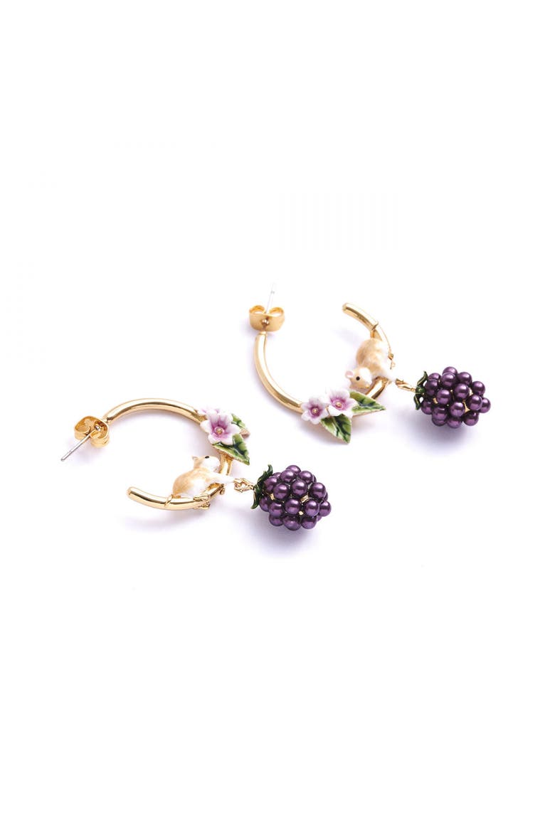 Blackberry & Mouse Hoop Earrings, Alternate, color, Blackberry & Mouse