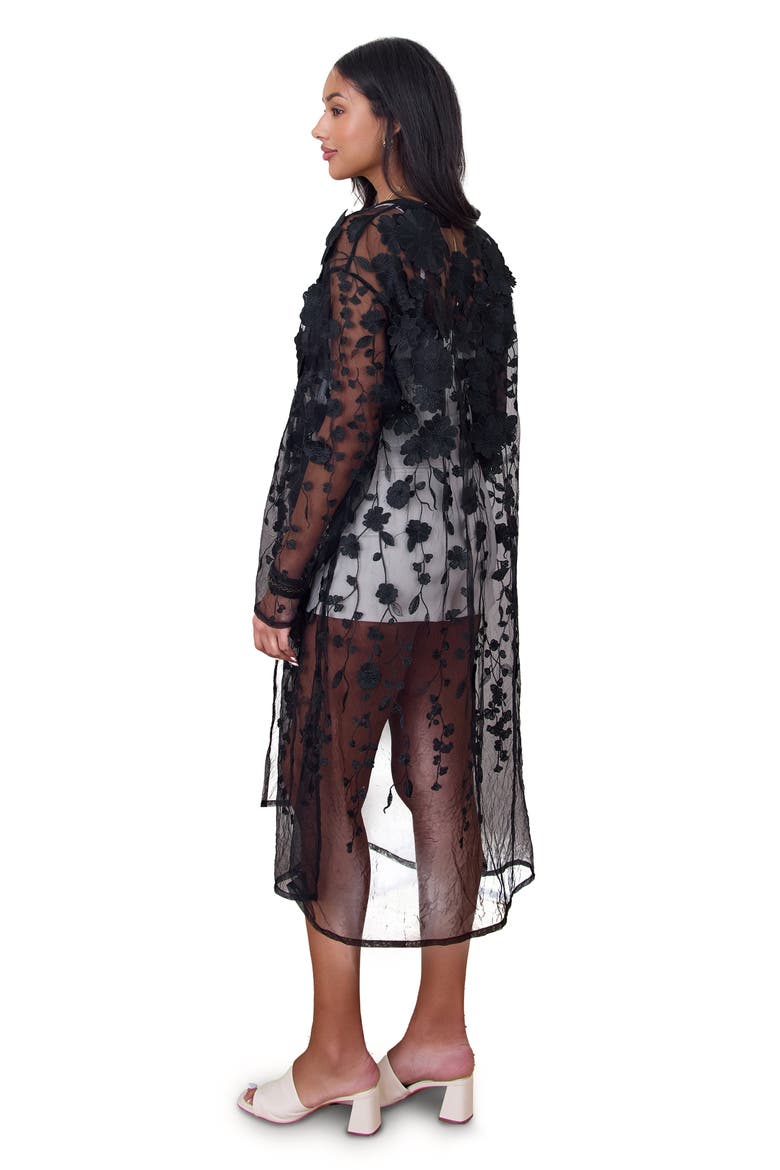Floral Appliqué Sheer Duster, Alternate, color, BLACK