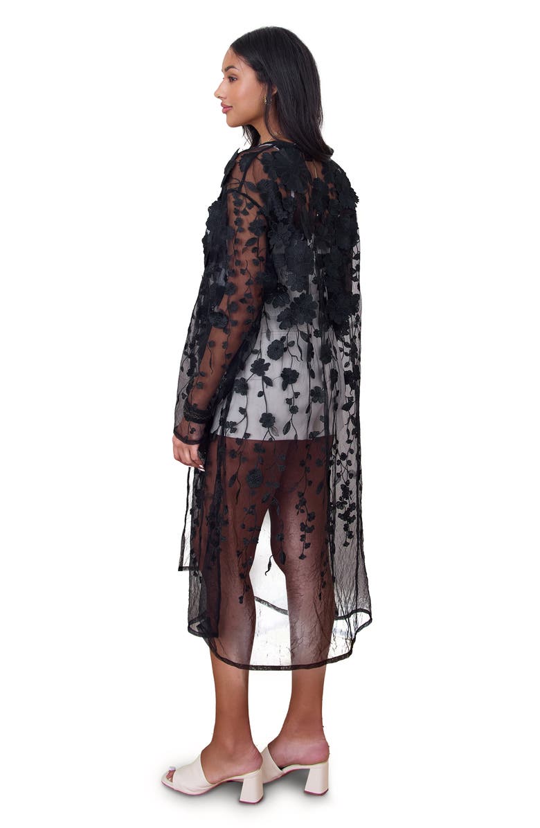 SAACHI Floral Appliqué Sheer Duster, Alternate, color, Black