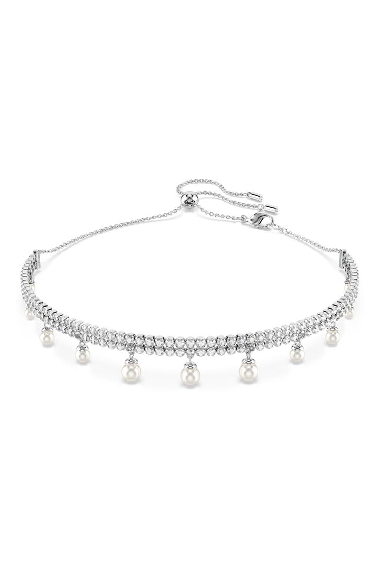 x Ariana Grande Crystal & Faux Pearl Choker, Main, color, WHITE