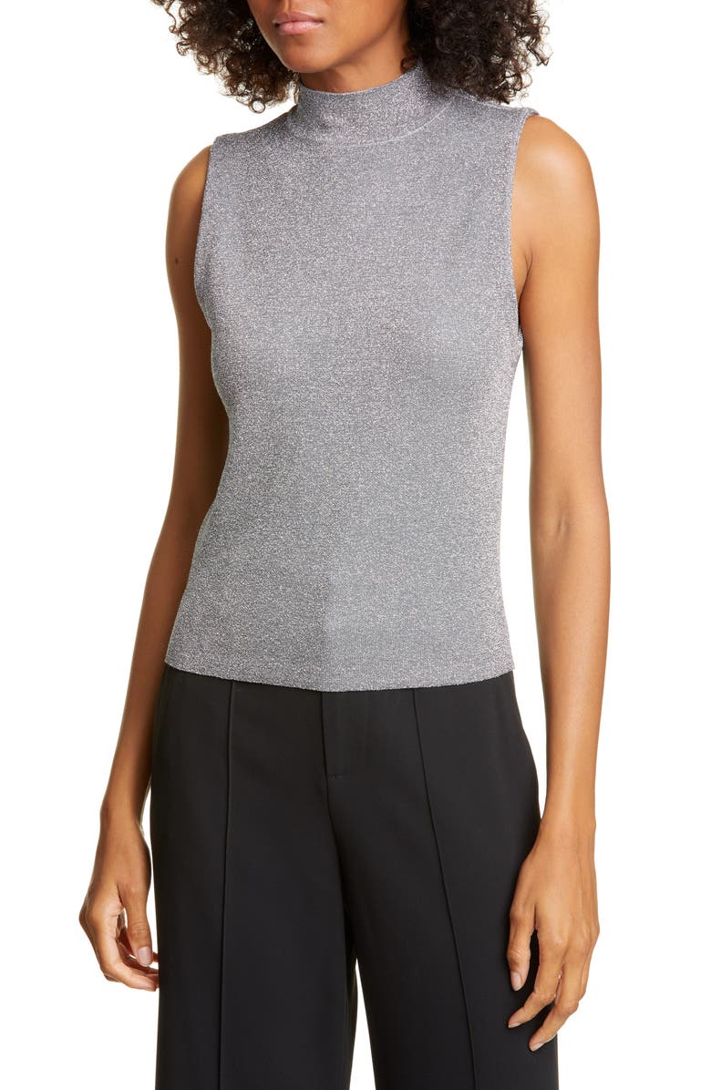 Alice + Olivia Lanie Sleeveless Mock Neck Metallic Wool Blend Sweater, Main, color, 