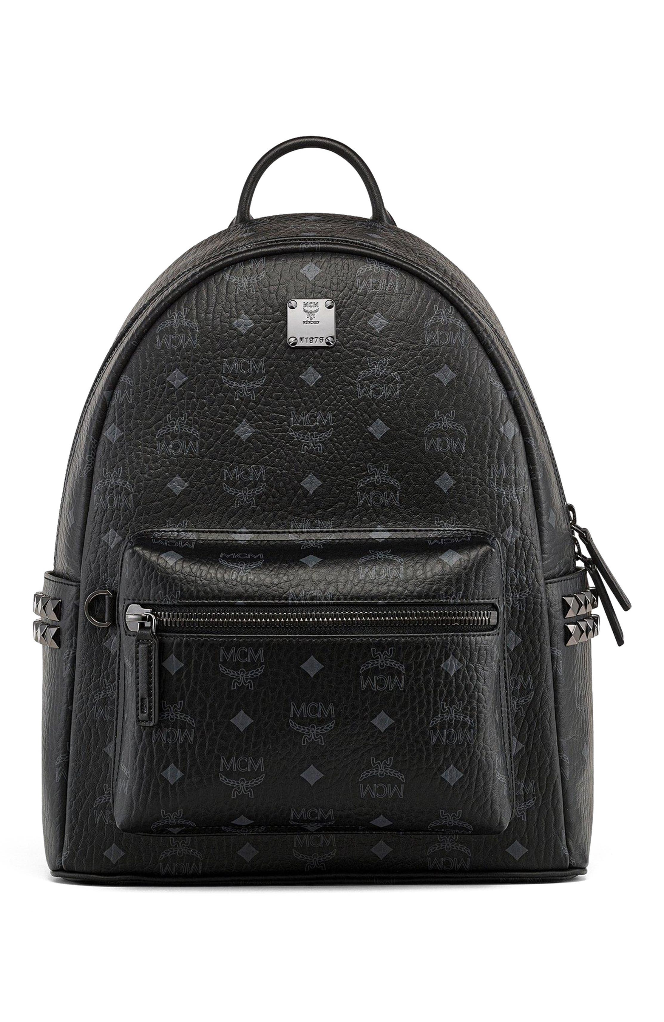 MCM Small Stark Side Studs Backpack in Visetos, Alternate, color, Black