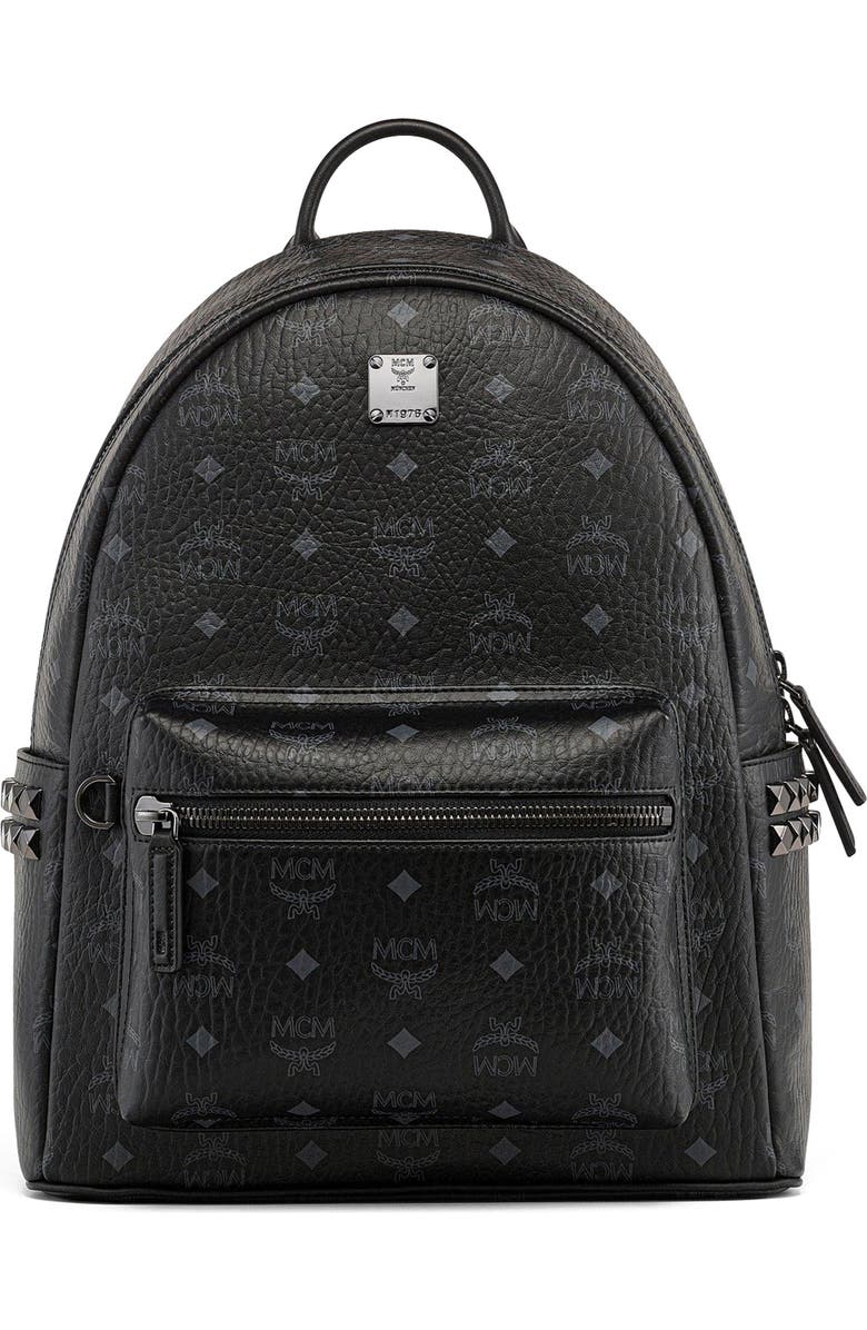 MCM Small Stark Side Studs Backpack in Visetos, Alternate, color, Black