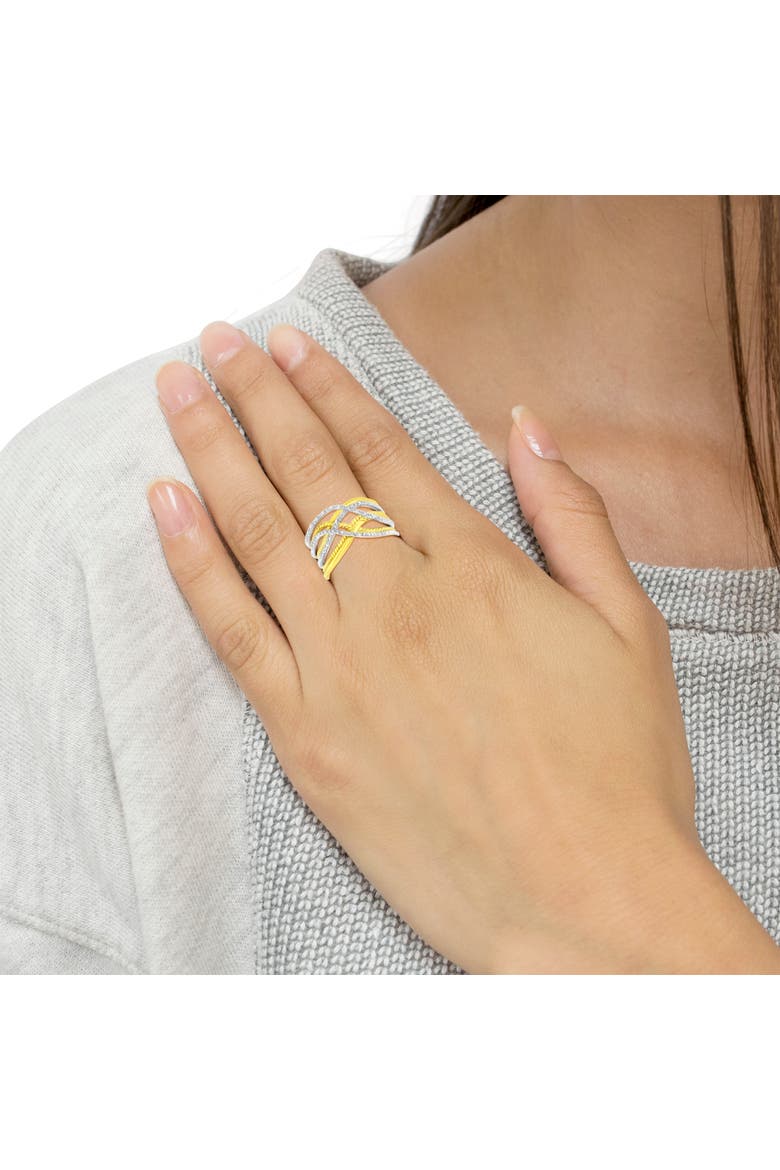 10K Gold Over Silver 1/10 Cttw Diamond Multi Row Crossover Ring, Alternate, color, Yellow Gold over Silver