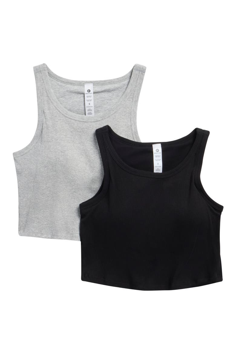 Keira 2-Pack Cotton Rib Tank Tops, Main, color, HTR.GREY/BLACK