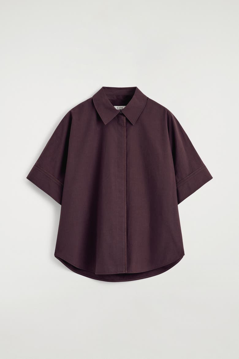 Oversized Short-sleeved Cotton Shirt, Alternate, color, PLUM