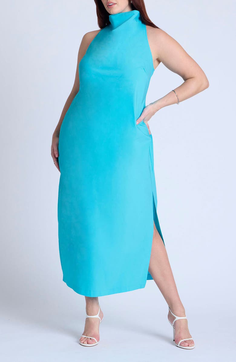 ELOQUII Funnel Neck Maxi Dress, Main, color, 