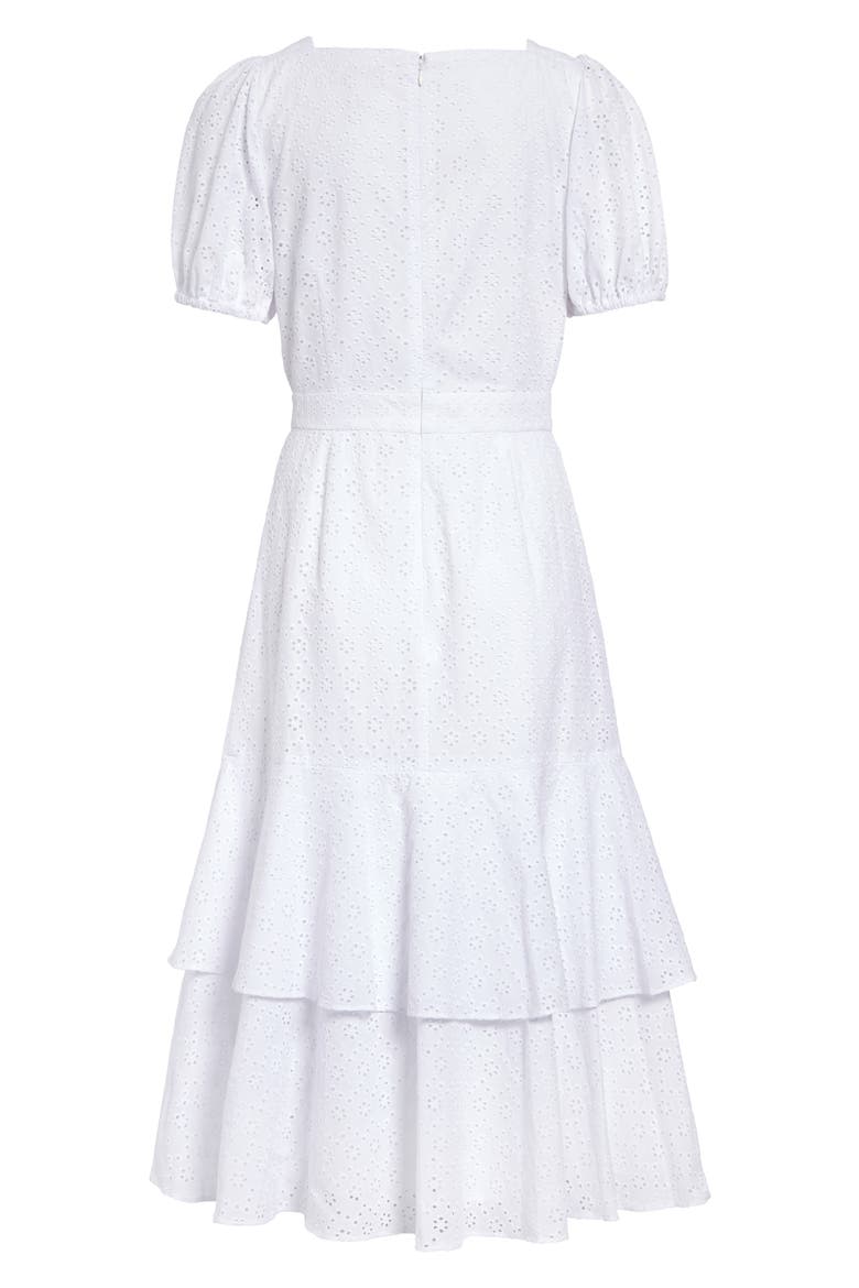 Tiered Eyelet Midi Dress, Alternate, color, WHITE