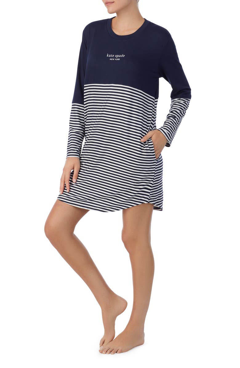 Kate Spade New York stripe colorblock nightgown, Alternate, color, 