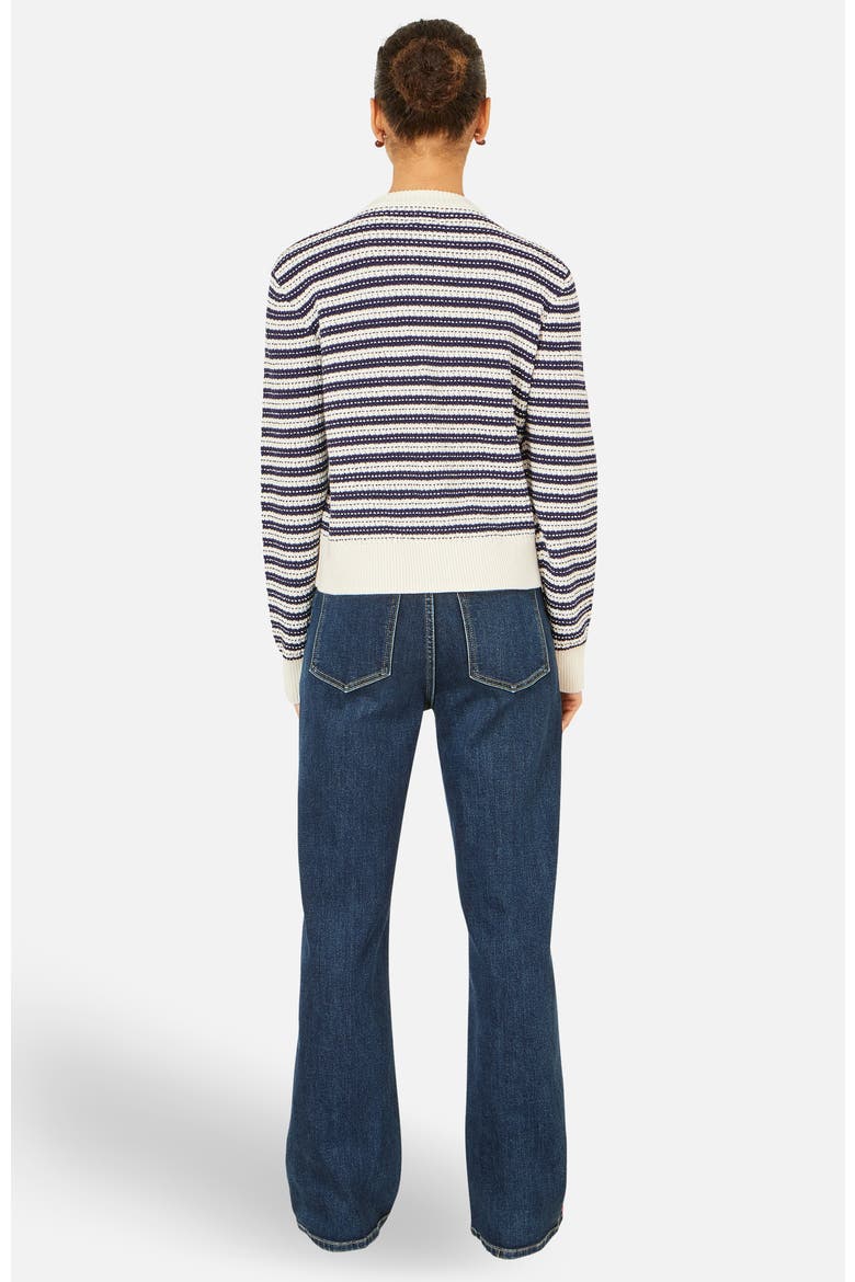 Stripe With Bow Detail Cardigan, Alternate, color, Navy