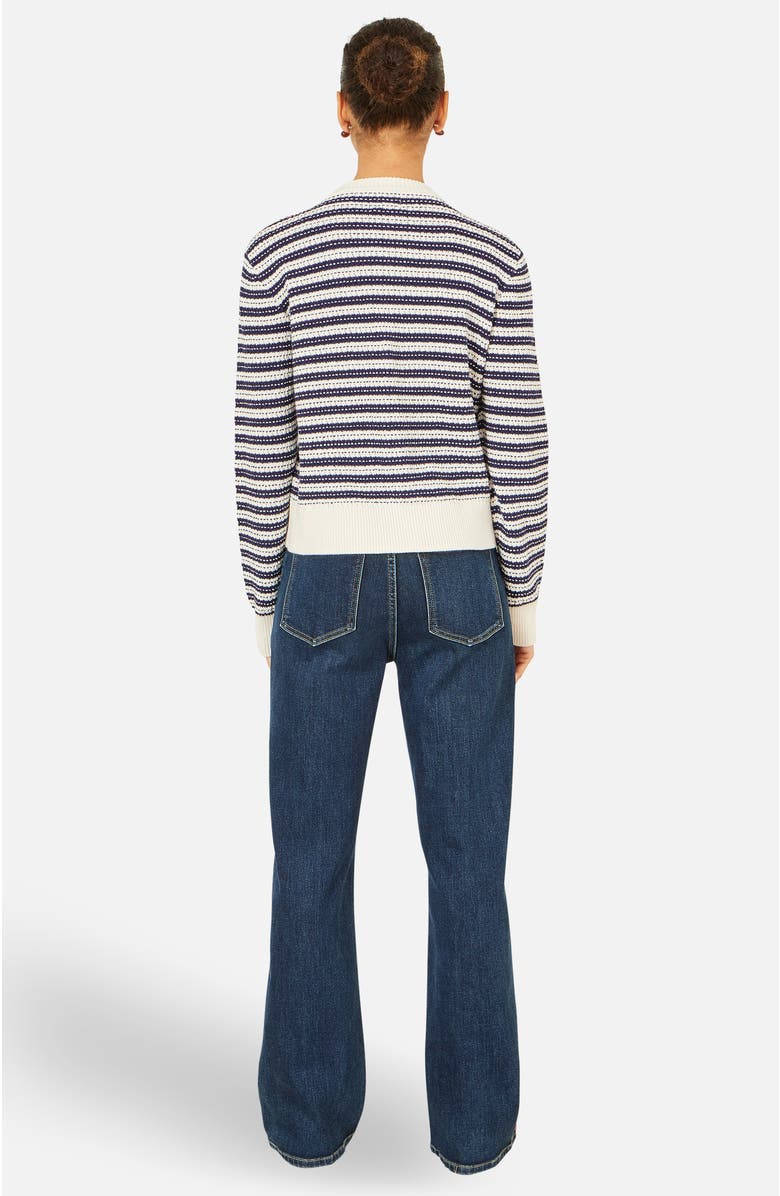 Yumi Stripe With Bow Detail Cardigan, Alternate, color, Navy