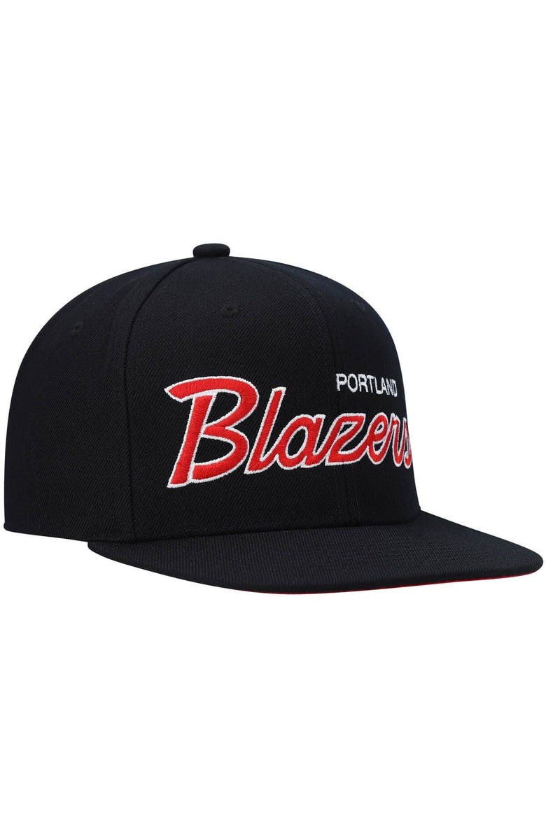 Mitchell & Ness Men's Mitchell & Ness Black Portland Trail Blazers Hardwood Classics Script 2.0 Snapback Hat, Alternate, color, Black