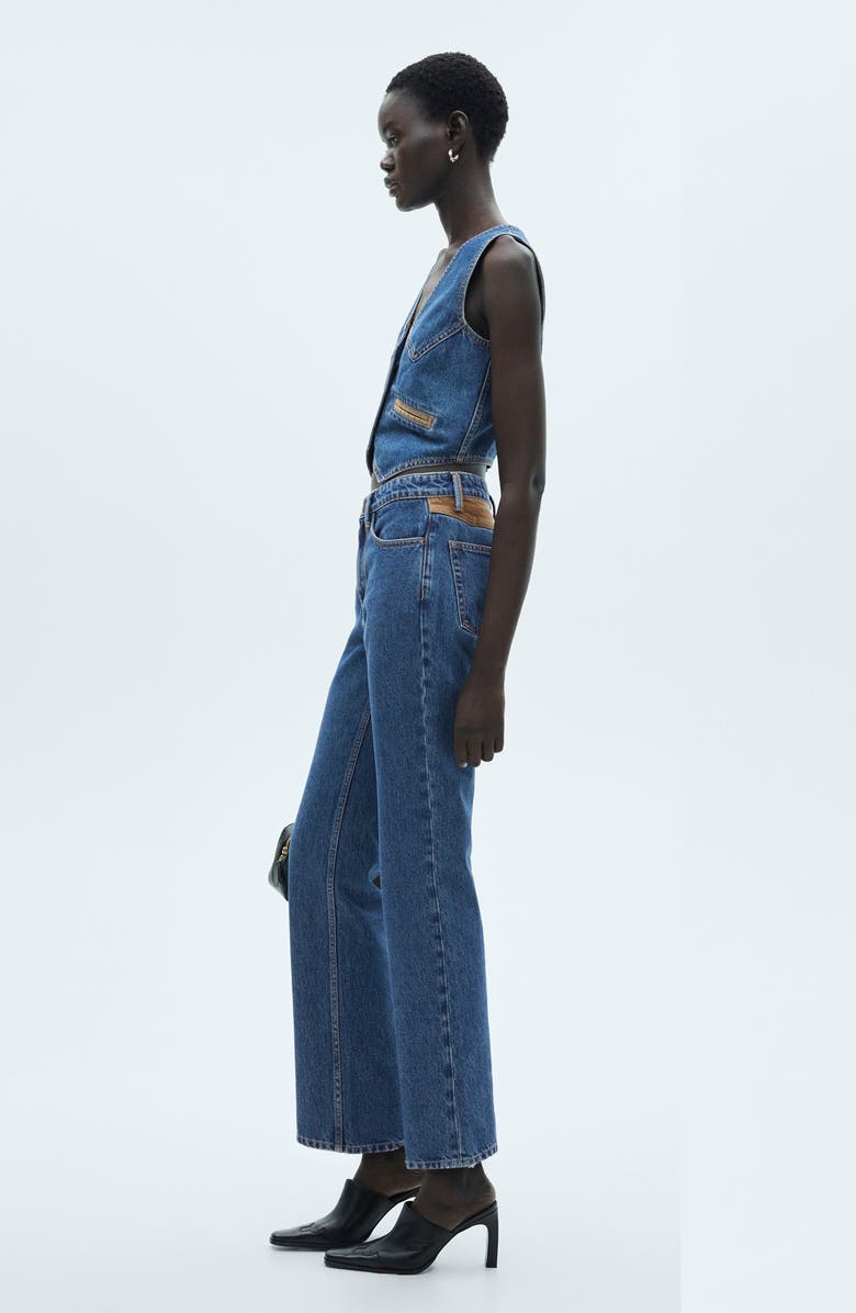 MANGO Faux Suede Contrast Detail Denim Vest, Alternate, color, 