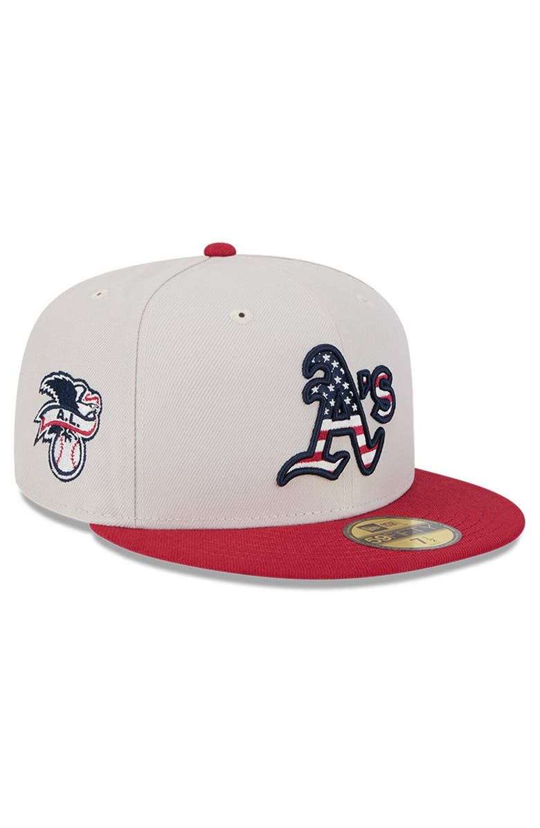 New Era Men's New Era Khaki/Red Athletics 2024 Fourth of July 59FIFTY Fitted Hat, Main, color, Khaki