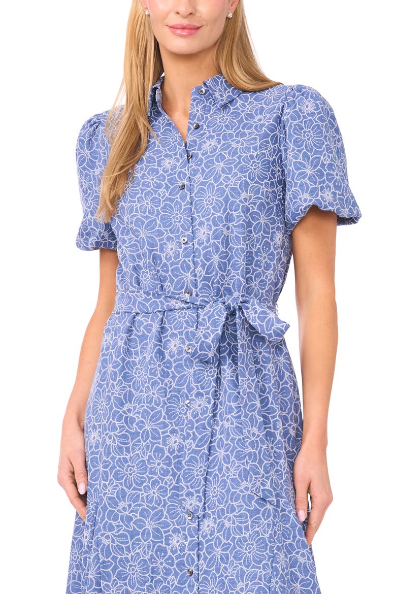 Embroidered Floral Chambray Midi Shirtdress, Alternate, color, CLASSIC NAVY