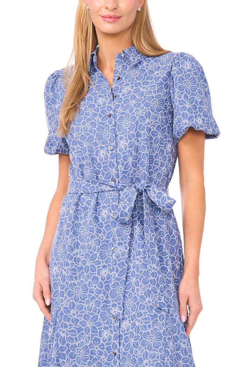 CeCe Embroidered Floral Chambray Midi Shirtdress, Alternate, color, Classic Navy