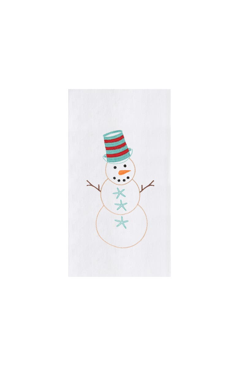 C&F Home Coastal Snowman with Blue Starfish Buttons Cotton Flour Sack Kitchen Dish Towel  27L x 18W in., Main, color, 