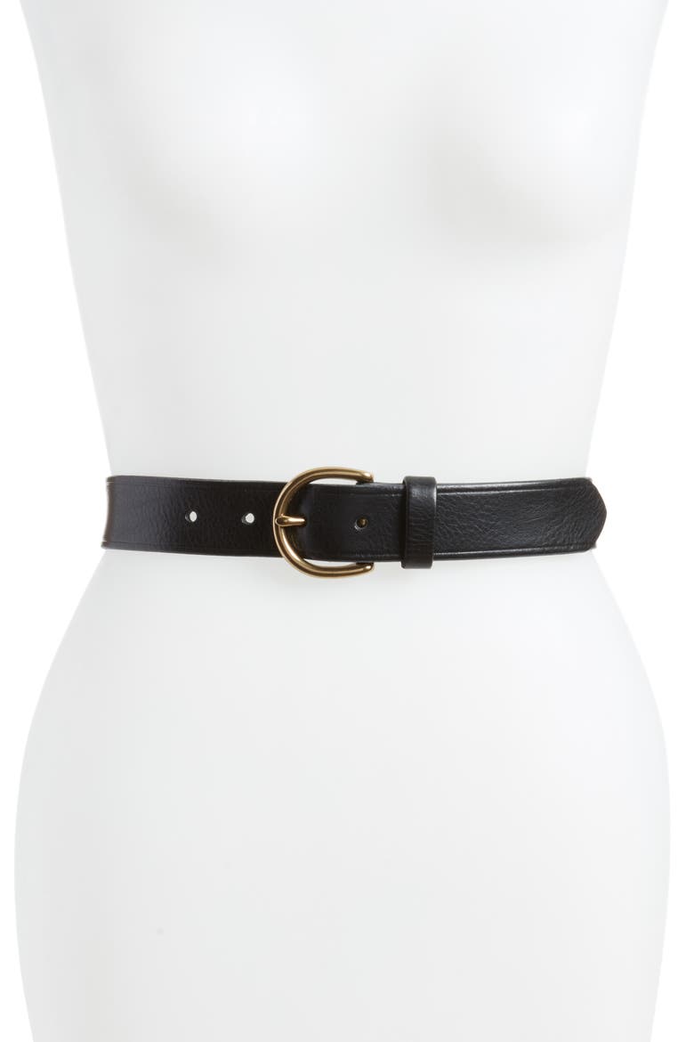 Medium Perfect Leather Belt, Main, color, TRUE BLACK/ GOLD