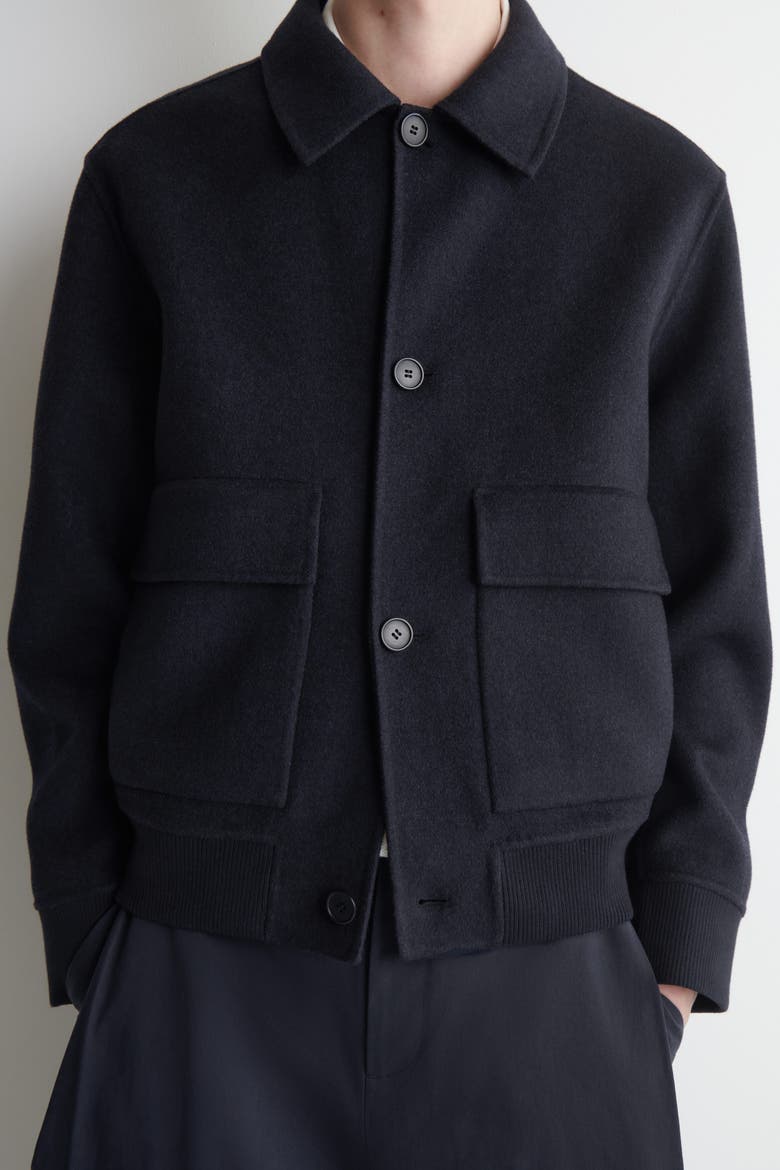Double-Faced Wool-Blend Bomber Jacket, Alternate, color, NAVY