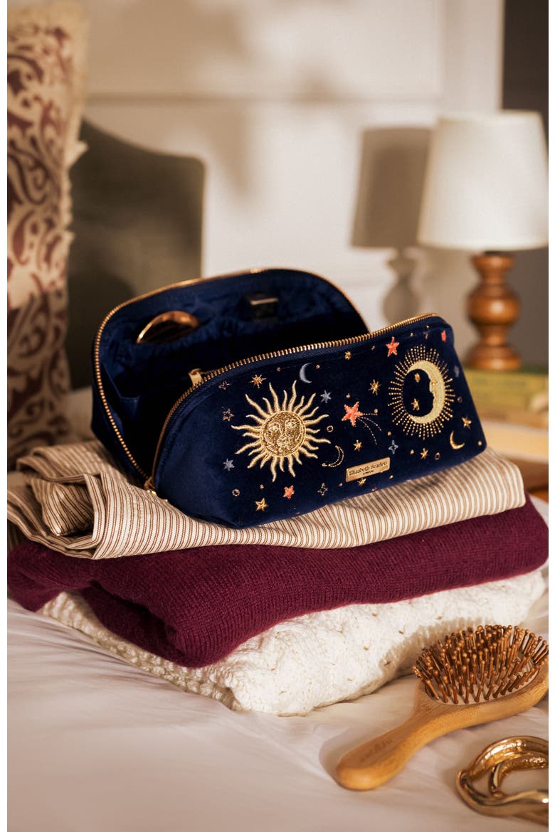 Celestial Velvet Open Flat Makeup Bag, Alternate, color, Navy
