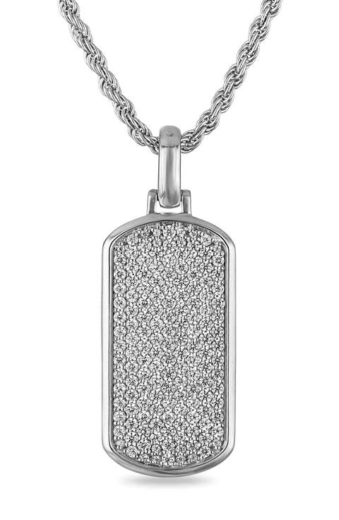 Pavé Diamond Dog Tag Pendant Necklace
