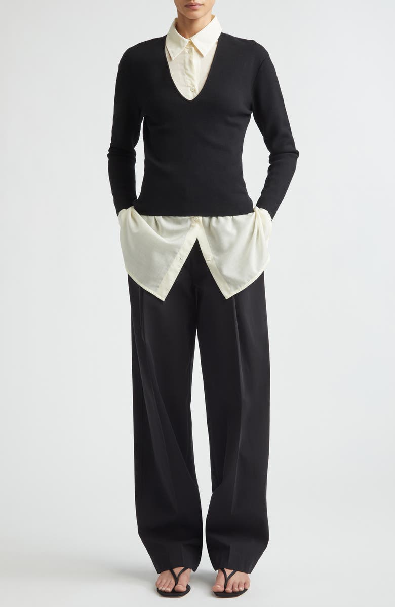 TOTEME Compact Knit V-Neck Sweater, Alternate, color, Black