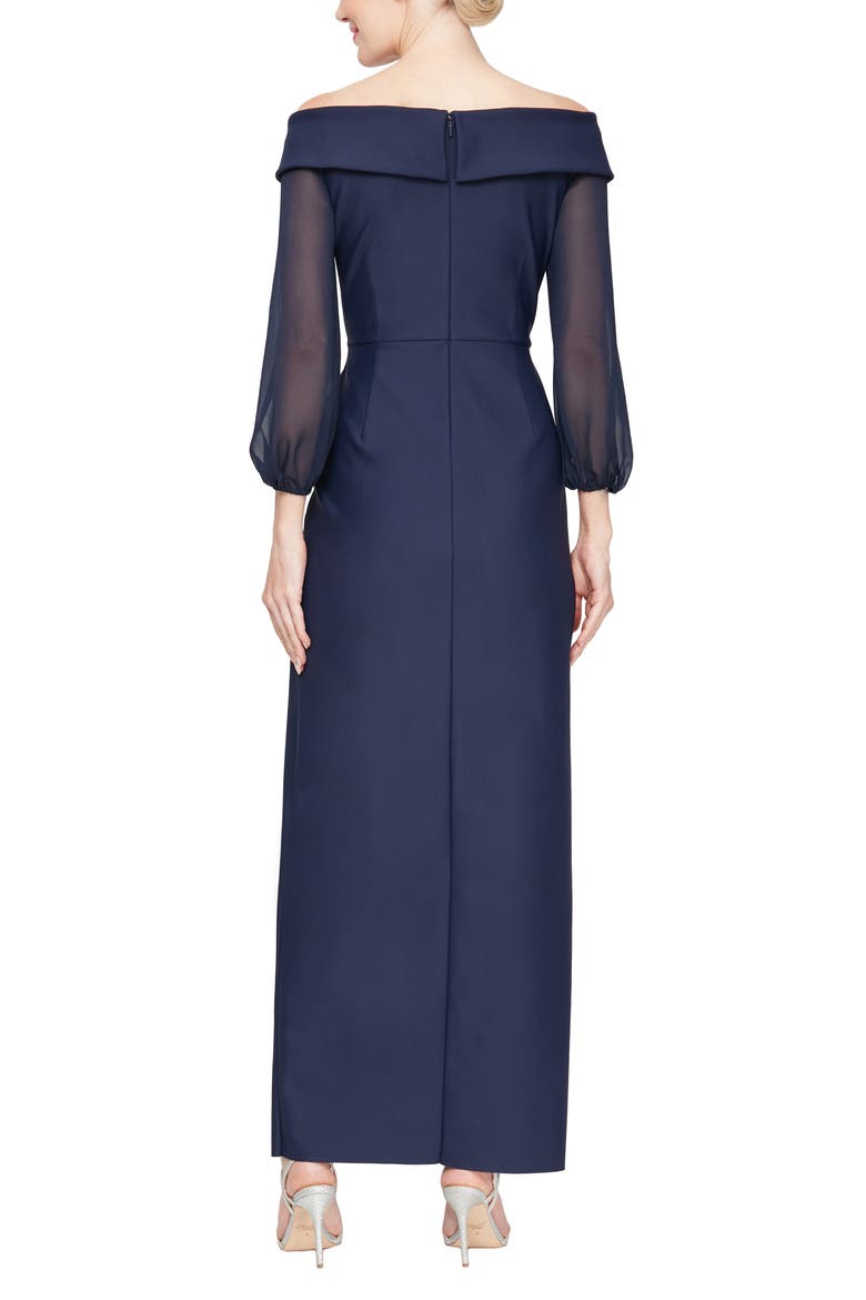 Contour Collection Off the Shoulder Long Sleeve Gown, Alternate, color, NAVY