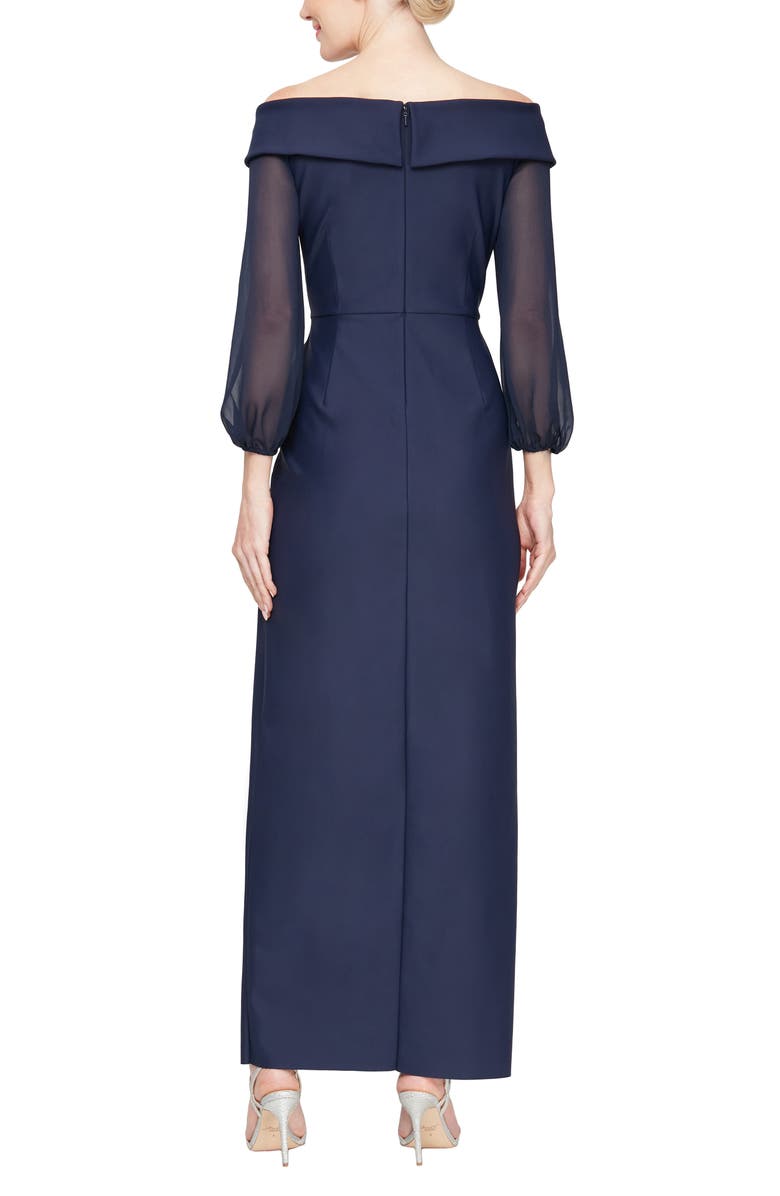 Alex Evenings Contour Collection Off the Shoulder Long Sleeve Gown, Alternate, color,