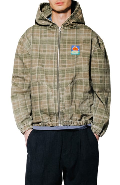 Plaid Hooded Twill Work Jacket