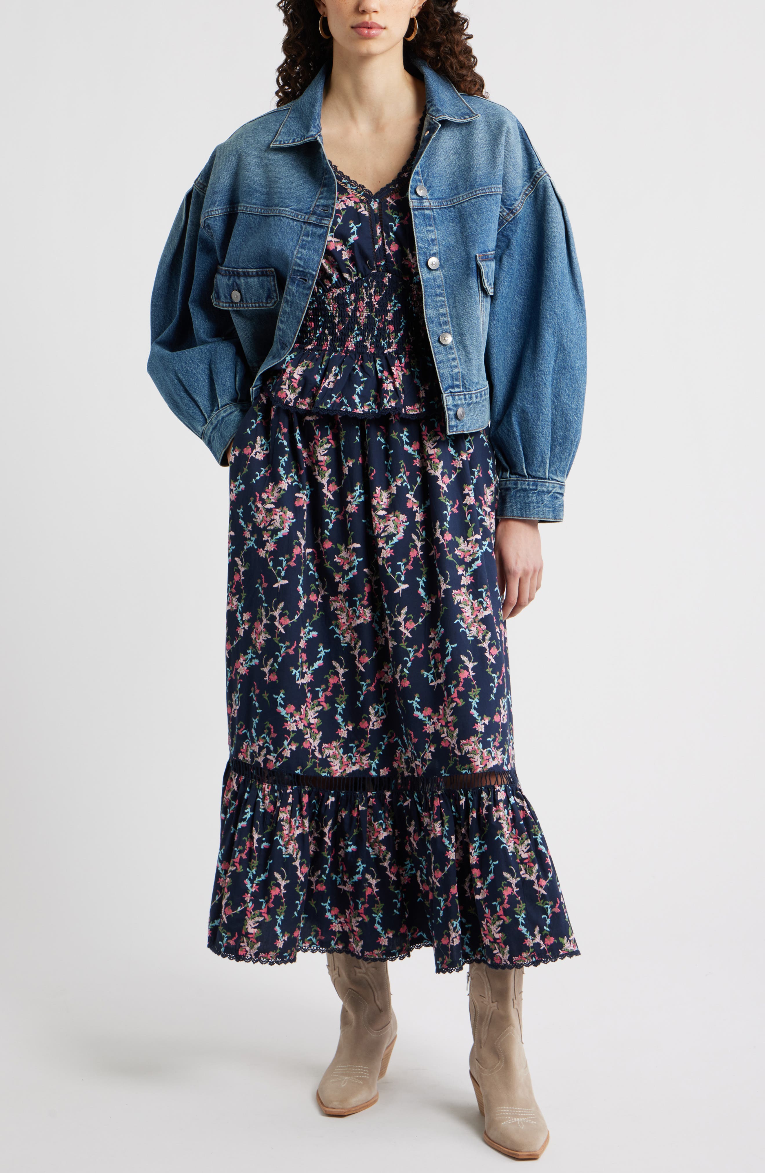 Floral Flutter Sleeve Peplum Dress - image 2