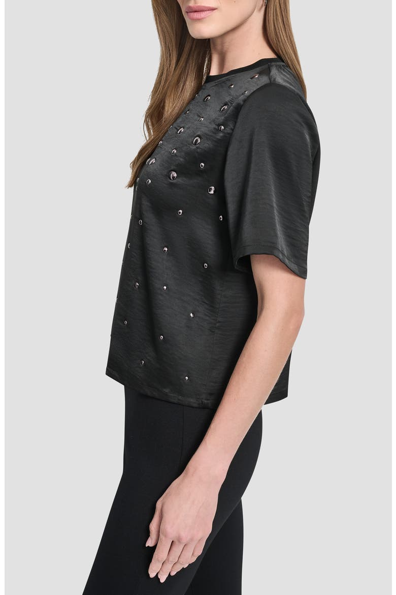 Studded Boxy Top, Alternate, color, BLACK